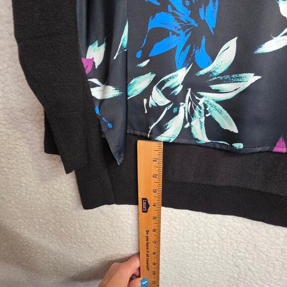 C Wonder SzL NWT Mixed media black Floral soft flowy Pullover Top Sweater Office - Picture 11 of 13